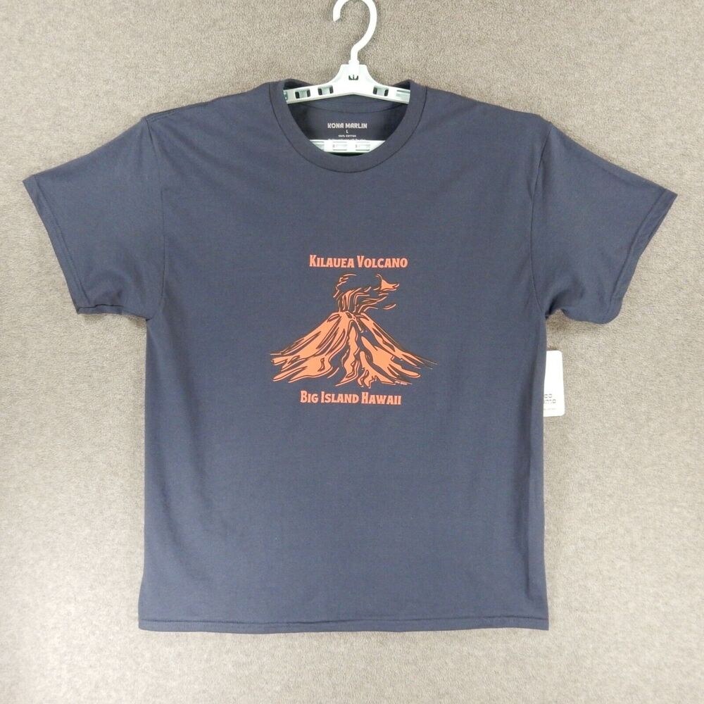 Hawaii Volcano Mens TShirt Large Navy Blue Kilauea Lava Big Island Kona Marlin
